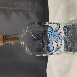 Hand Painted Bottle with Octopus Design and Blue LED Lights